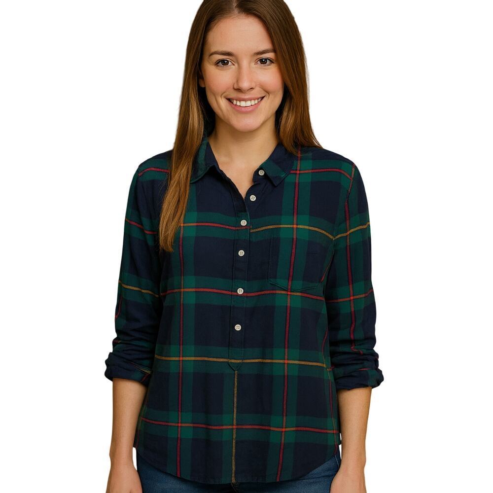 Crown & Ivy curvy sz 1X green light tartan Christmas holiday flannel popover